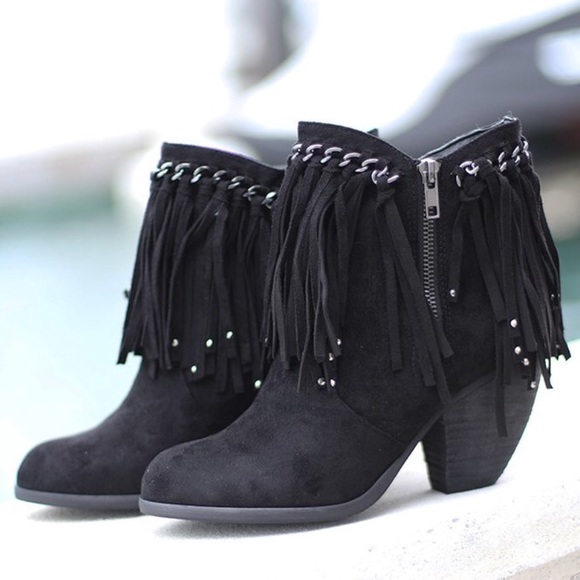 Black Fringe Boho Chic Booties - Picture 4 of 8